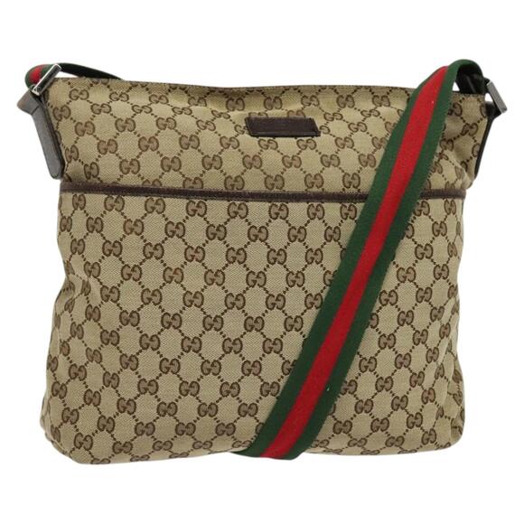 GUCCI GG Canvas Web Sherry Line Shoulder Bag Beige Red Green - Picture 1 of 16